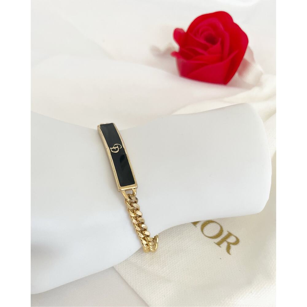 DIOR Vintage Logo Plaque Chain ID Bracelet Gold Tone - Picture 8 of 11